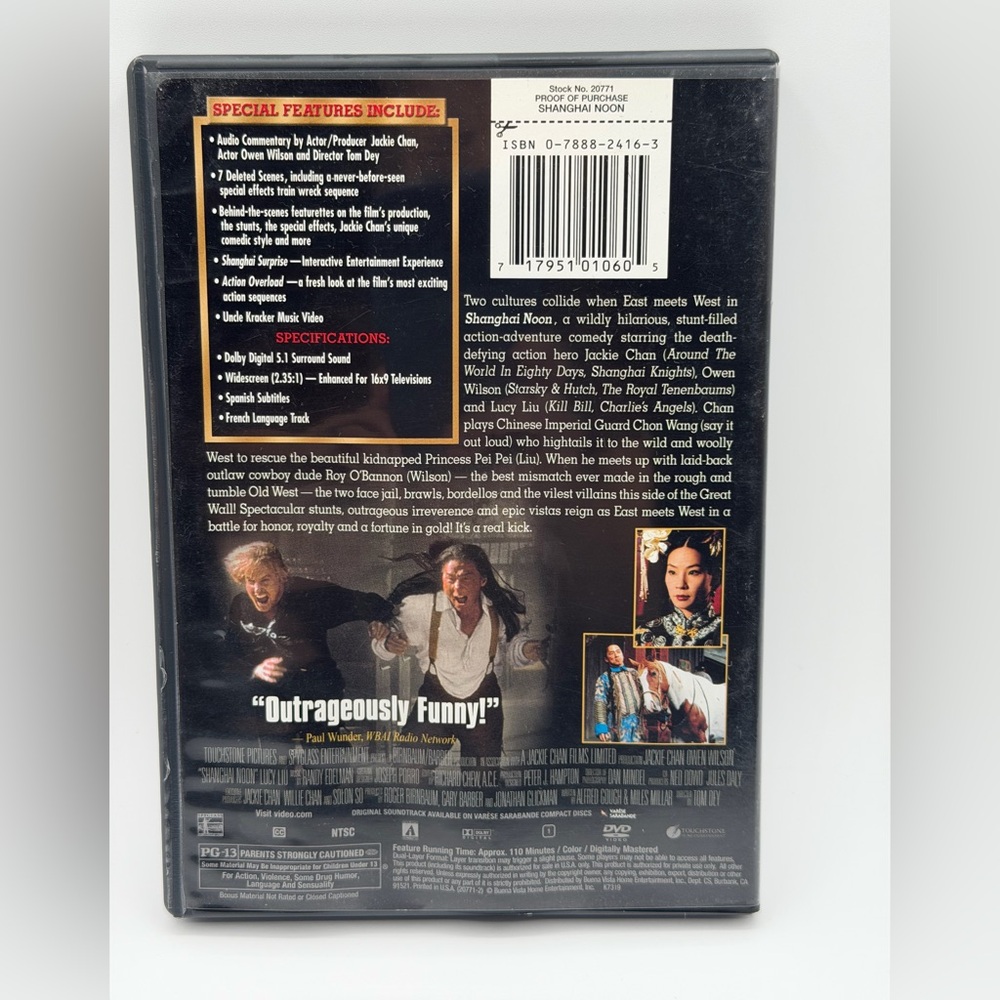 Shanghai Noon (DVD, 2000) Widescreen Edition - Jackie Chan & Owen Wilson - Picture 2 of 8